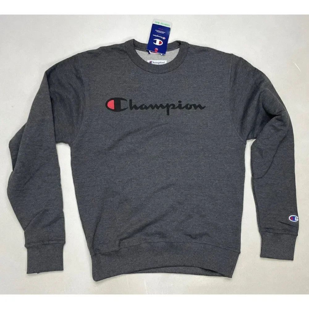 Champion Graphic Powerblend Fleece Crewneck Sweatshirt Men Small Gray GF88H NWT